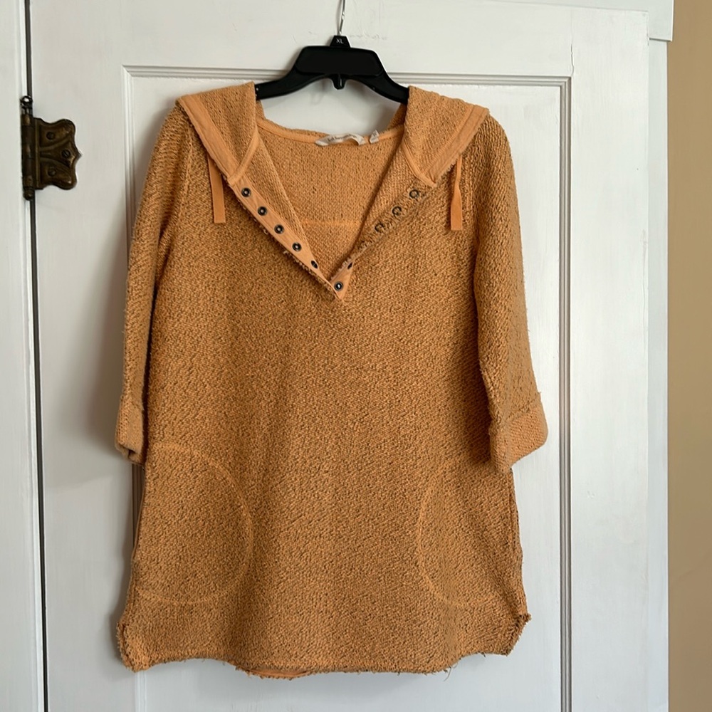 Soft Surroundings peach snap front hooded pullover. S.
